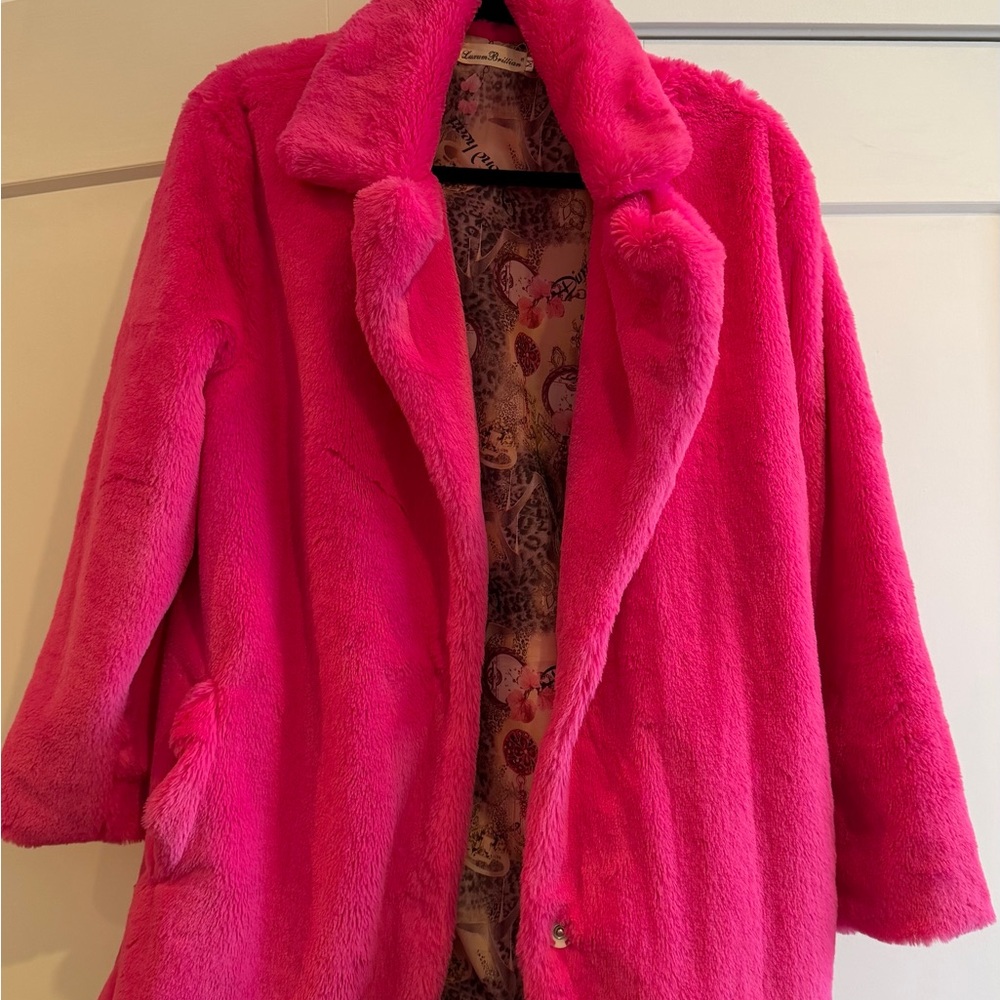 Hot Pink Faux Fur Coat - Women